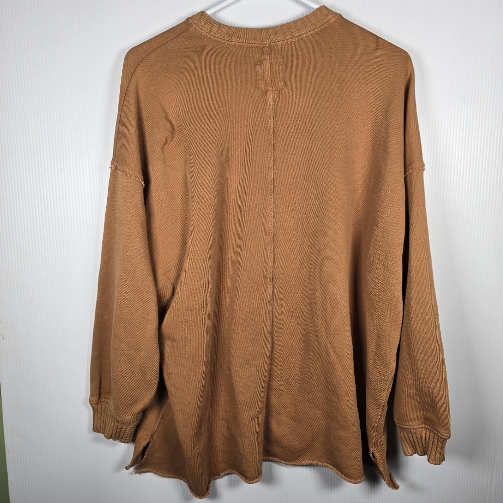 Aerie Down-To-Earth Oversized Sweatshirt In Burnt Orange Size XS Distressed - Picture 3 of 11